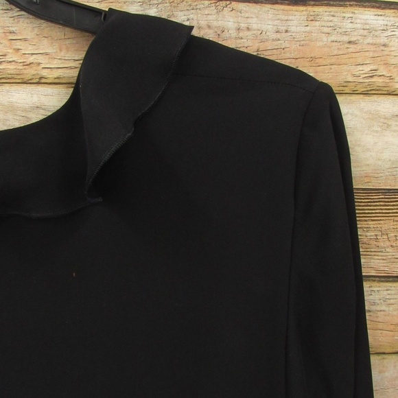 Ann Taylor Black Split Front Tie Collar Silk Cover M - Picture 13 of 15